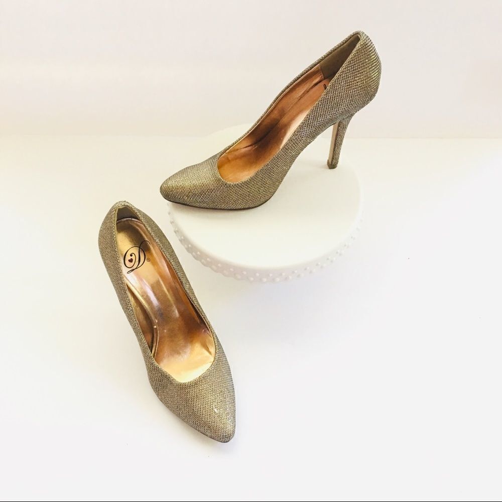 Metallic Pewter Mesh Fabric Cocktail High Heel Shoes  Sz 5.5